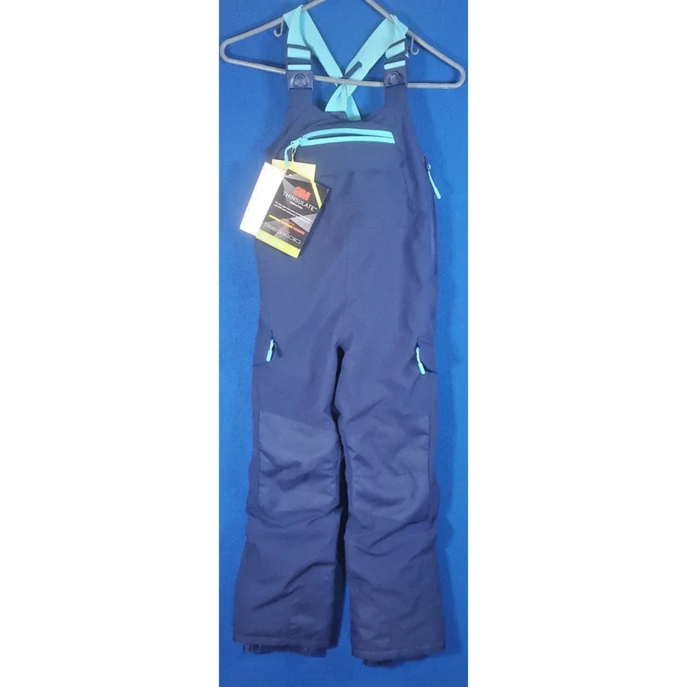 All In Motion Kids Small Snow Bibs Navy Blue Teal 3M Thinsulate Ski Pants NWT